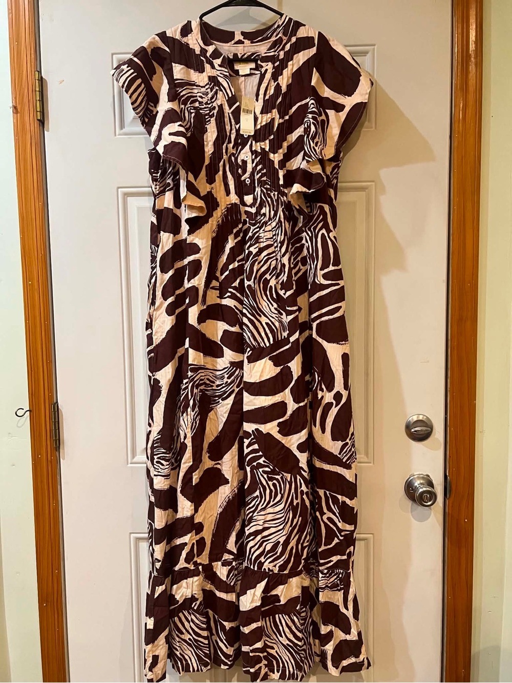 NWT Anthropologie Maeve  Beige and Dark Brown Printed Maxi Dress Size Small